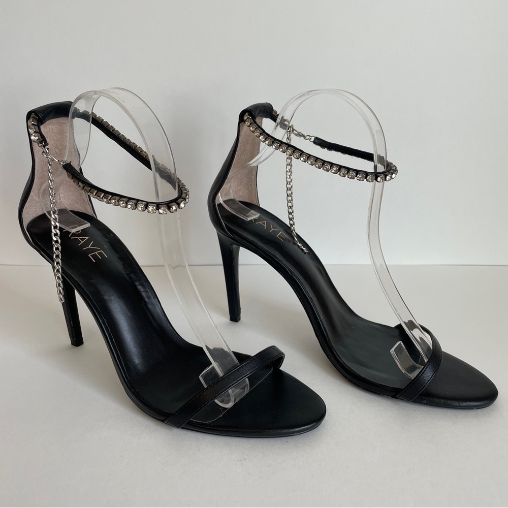 RAYE Womens Black Nissa Strappy Open Toe Heel Rhinestone Ankle Strap Size 10